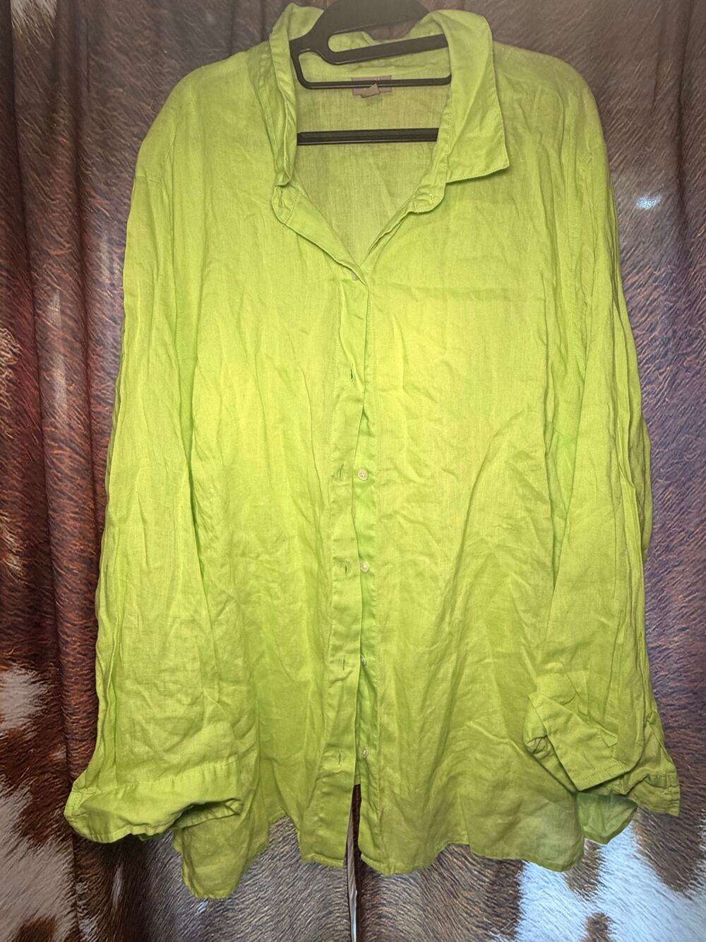 J Jill Lime Green 100% Linen Button Down Blouse; 3XL